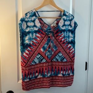 Tie Dye Printed Top with tie up next detail